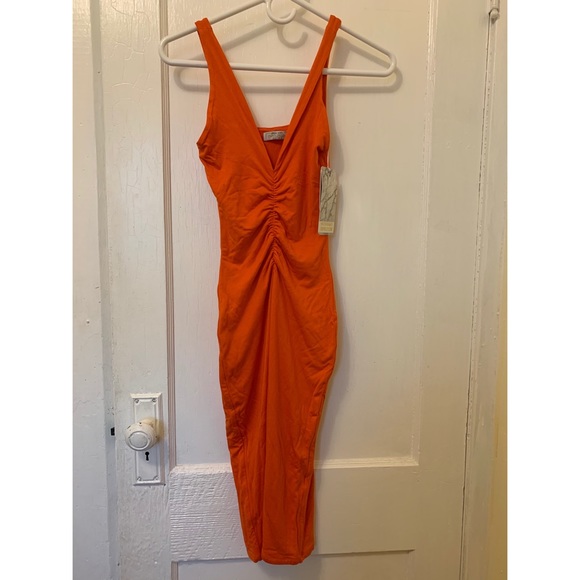 Oh Polly Orange Plunge Midi Dress - Picture 2 of 3